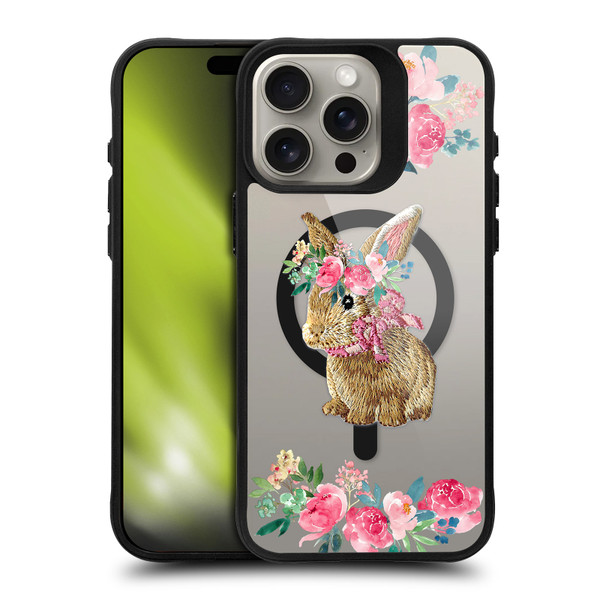 Monika Strigel Flower Collection Bunny BLACK SHOCKPROOF BUMPER CASE COMPATIBLE WITH Apple iPhone 15 Pro Max & MAGSAFE