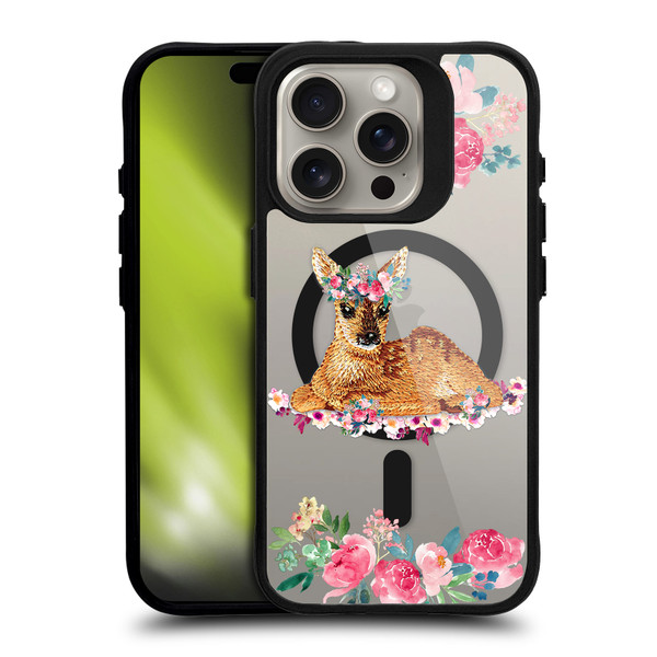 Monika Strigel Flower Collection Fawn BLACK SHOCKPROOF BUMPER CASE COMPATIBLE WITH Apple iPhone 15 Pro & MAGSAFE
