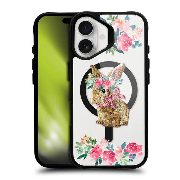 Monika Strigel Flower Collection Bunny BLACK SHOCKPROOF BUMPER CASE COMPATIBLE WITH Apple iPhone 16 & MAGSAFE