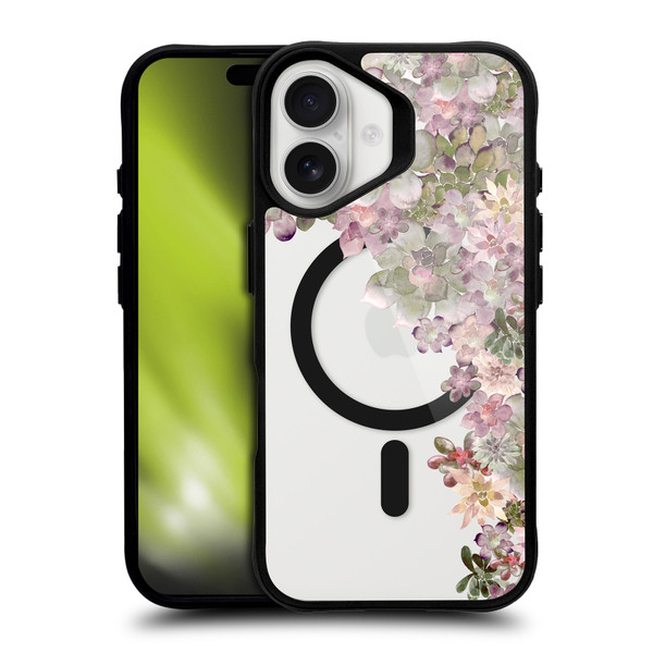 Monika Strigel Flower Collection Succulent Garden Rose BLACK SHOCKPROOF BUMPER CASE COMPATIBLE WITH Apple iPhone 16 & MAGSAFE