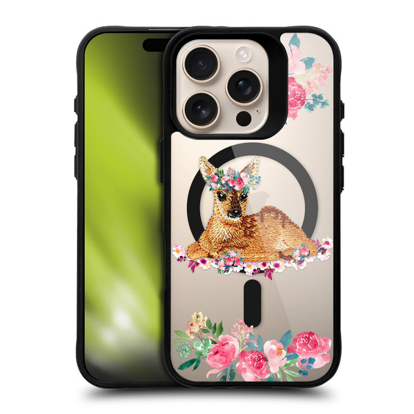 Monika Strigel Flower Collection Fawn BLACK SHOCKPROOF BUMPER CASE COMPATIBLE WITH Apple iPhone 16 Pro & MAGSAFE