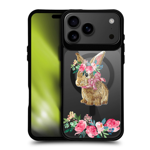 Monika Strigel Flower Collection Bunny BLACK SHOCKPROOF BUMPER CASE COMPATIBLE WITH Apple iPhone 17 Pro Max & MAGSAFE