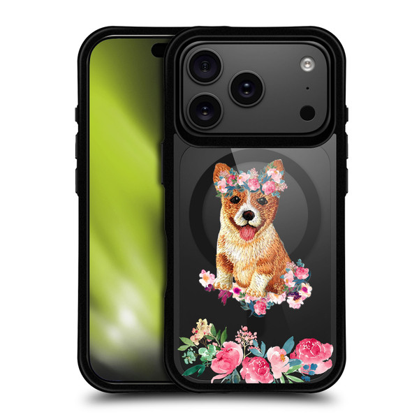 Monika Strigel Flower Collection Corgi BLACK SHOCKPROOF BUMPER CASE COMPATIBLE WITH Apple iPhone 17 Pro & MAGSAFE