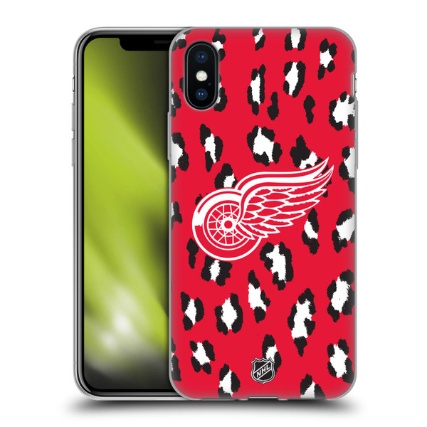 NHL Detroit Red Wings Leopard Pattern Soft Gel Case for Apple iPhone X / iPhone XS & MagSafe