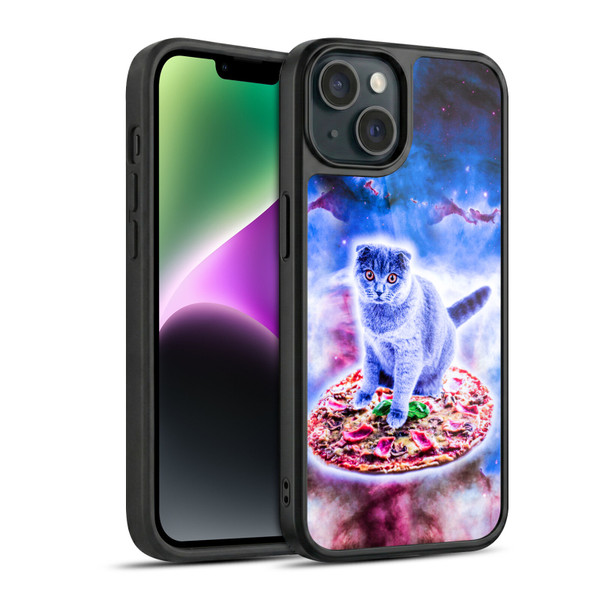Random Galaxy Space Cat Blue Galaxy & Pizza Gel Armour Case For Apple iPhone 14
