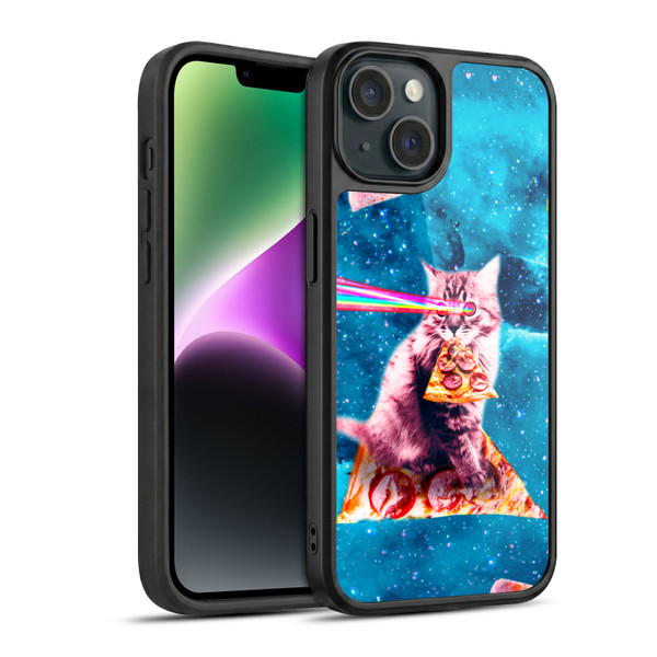 Random Galaxy Space Cat Lazer Eye & Pizza Gel Armour Case For Apple iPhone 14