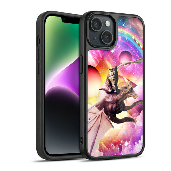 Random Galaxy Mixed Designs Space Dragon & Cat Gel Armour Case For Apple iPhone 14