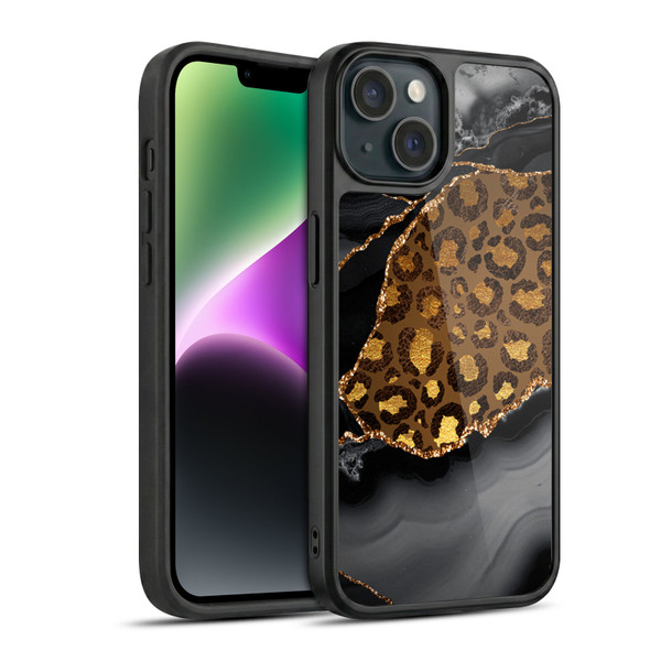 UtArt Wild Cat Marble Dark Gilded Leopard Gel Armour Case For Apple iPhone 14