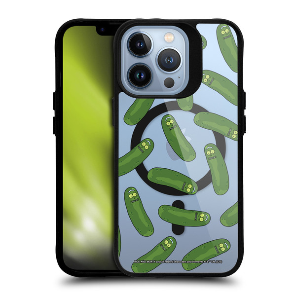 Rick And Morty Character Art Pickle Pattern BLACK SHOCKPROOF BUMPER CASE COMPATIBLE WITH Apple iPhone 13 Pro & MAGSAFE