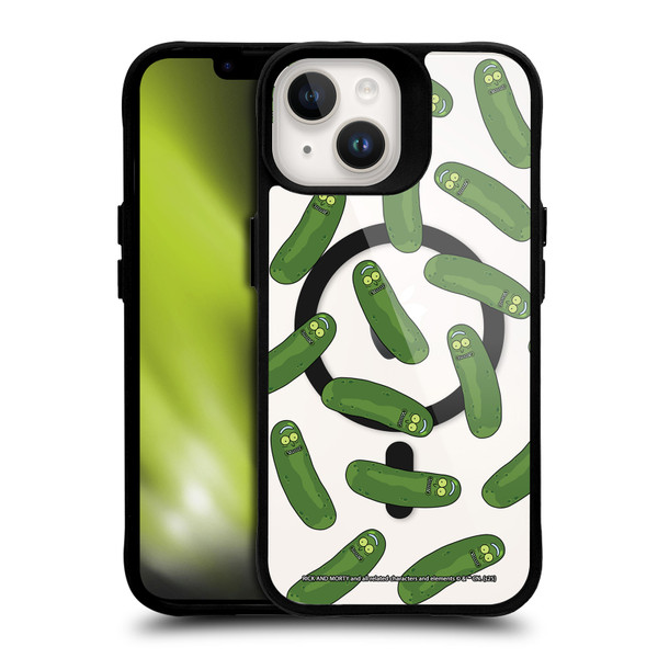 Rick And Morty Character Art Pickle Pattern BLACK SHOCKPROOF BUMPER CASE COMPATIBLE WITH Apple iPhone 14 & MAGSAFE