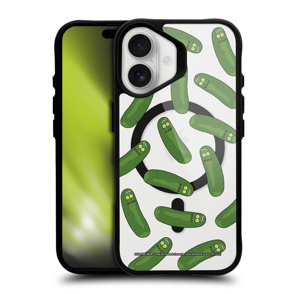 Rick And Morty Character Art Pickle Pattern BLACK SHOCKPROOF BUMPER CASE COMPATIBLE WITH Apple iPhone 16 & MAGSAFE