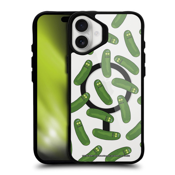Rick And Morty Character Art Pickle Pattern BLACK SHOCKPROOF BUMPER CASE COMPATIBLE WITH Apple iPhone 16 Plus & MAGSAFE