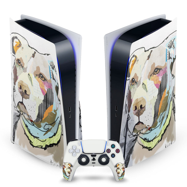 Michel Keck Art Mix Pitbull Vinyl Sticker Skin Decal Cover for Sony PS5 Disc Edition Bundle