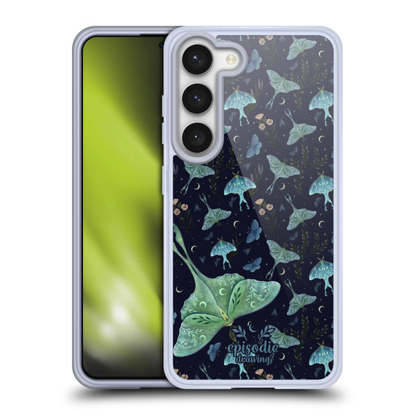 Episodic Drawing Moth Patterns Green Soft Gel Case for Samsung Galaxy S23 5G & MagSafe