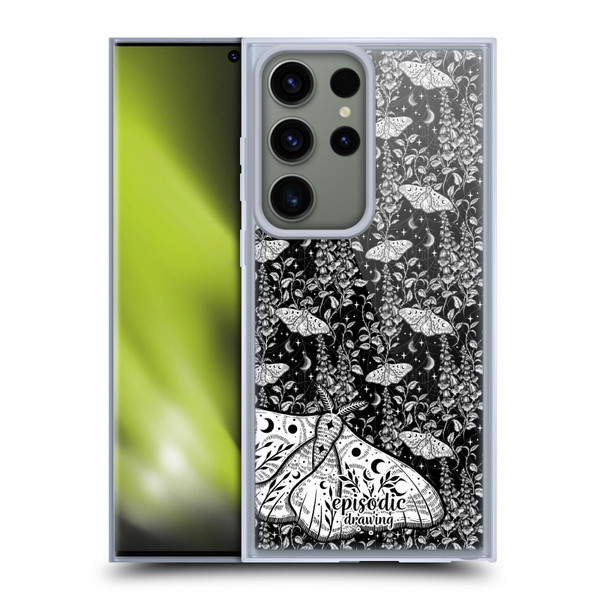 Episodic Drawing Moth Patterns White Soft Gel Case for Samsung Galaxy S23 Ultra 5G & MagSafe