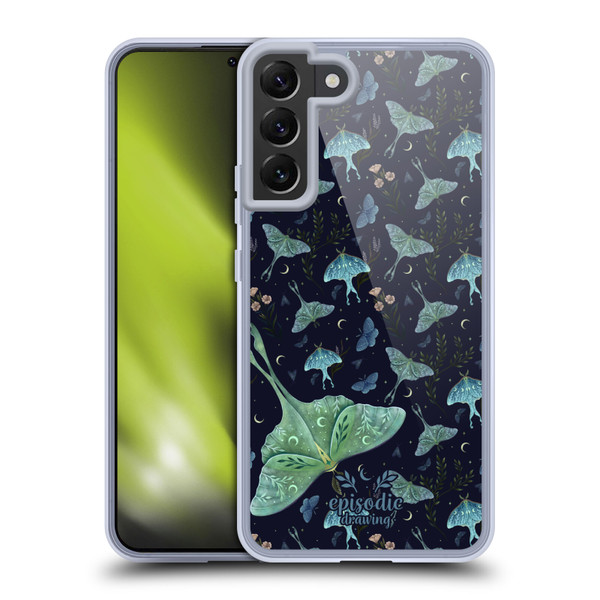 Episodic Drawing Moth Patterns Green Soft Gel Case for Samsung Galaxy S22+ 5G & MagSafe