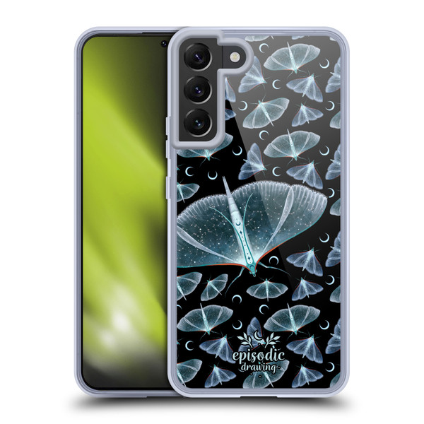 Episodic Drawing Moth Patterns Translucent Soft Gel Case for Samsung Galaxy S22+ 5G & MagSafe