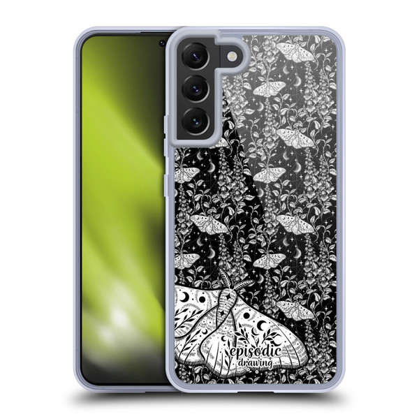 Episodic Drawing Moth Patterns White Soft Gel Case for Samsung Galaxy S22+ 5G & MagSafe