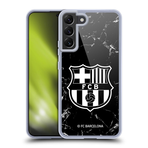 FC Barcelona Crest Patterns Black Marble Soft Gel Case for Samsung Galaxy S22+ 5G & MagSafe