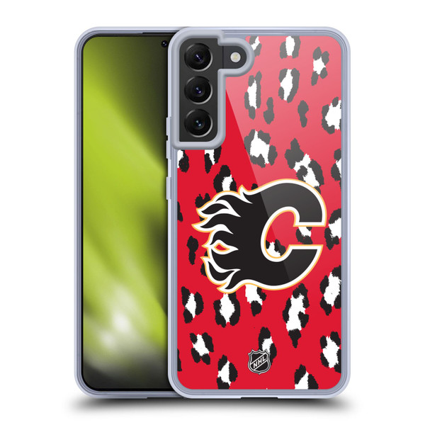 NHL Calgary Flames Leopard Pattern Soft Gel Case for Samsung Galaxy S22+ 5G & MagSafe