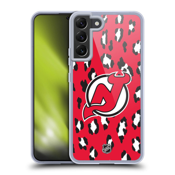 NHL New Jersey Devils Leopard Pattern Soft Gel Case for Samsung Galaxy S22+ 5G & MagSafe
