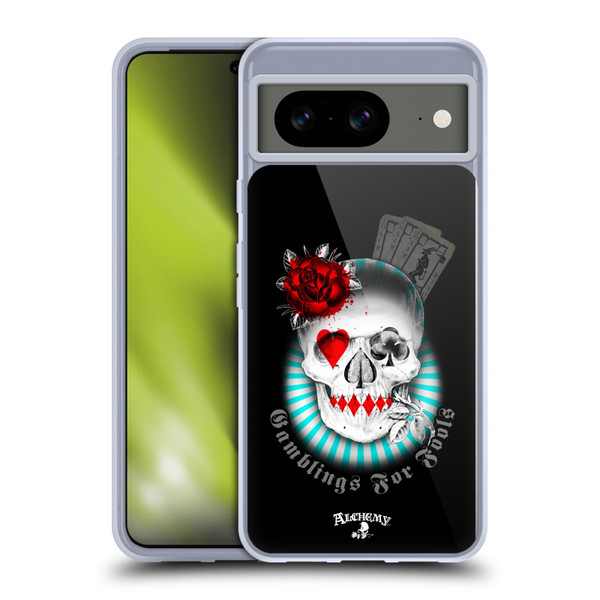 Alchemy Gothic Skull And Cards Gambling's For Fools Soft Gel Case for Google Pixel 8