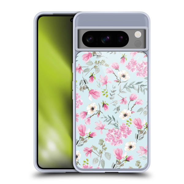Anis Illustration Graphics Romantic Pattern Light Blue Soft Gel Case for Google Pixel 8 Pro