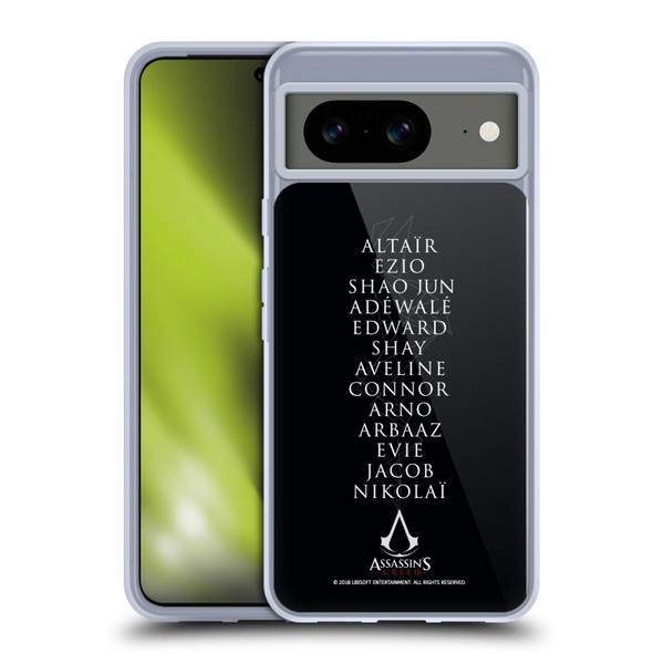 Assassin's Creed Legacy Typography Names Soft Gel Case for Google Pixel 8