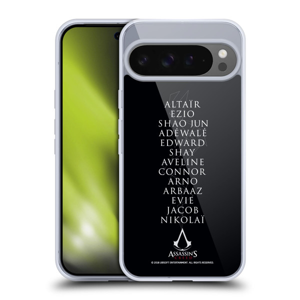 Assassin's Creed Legacy Typography Names Soft Gel Case for Google Pixel 9 Pro XL