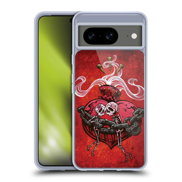 David Lozeau Colourful Grunge Skull With Heart Soft Gel Case for Google Pixel 8