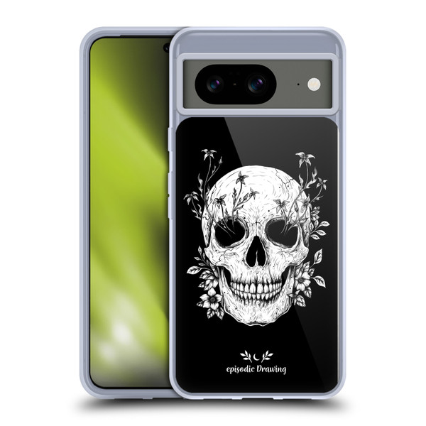 Episodic Drawing Mix Illustrations Floral Skull Soft Gel Case for Google Pixel 8