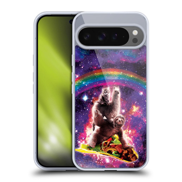 Random Galaxy Animals Space Cat Llama Sloth On Taco Soft Gel Case for Google Pixel 9 Pro XL