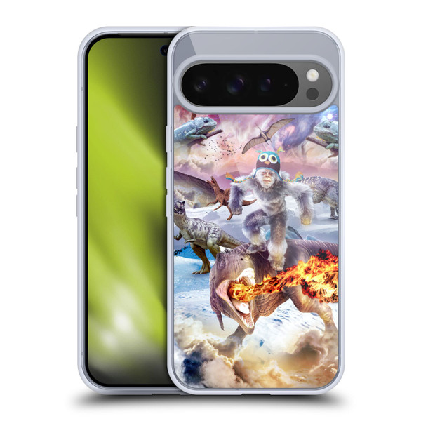 Random Galaxy Mixed Designs Monkey Riding Dinosaur Soft Gel Case for Google Pixel 9 Pro XL