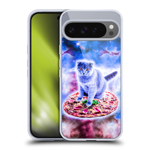 Random Galaxy Space Cat Blue Galaxy & Pizza Soft Gel Case for Google Pixel 9 Pro XL