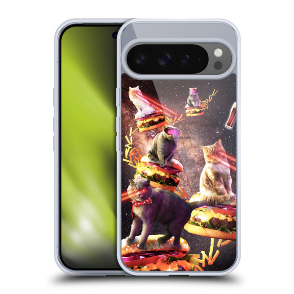 Random Galaxy Space Cat Burger & Fries Soft Gel Case for Google Pixel 9 Pro XL