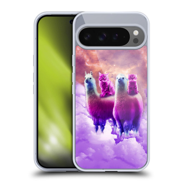 Random Galaxy Space Llama Galaxy Purple Cat Soft Gel Case for Google Pixel 9 Pro XL