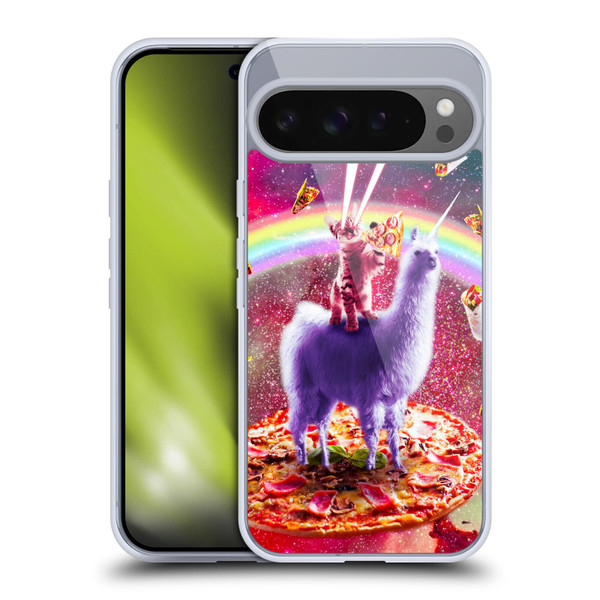 Random Galaxy Space Llama Rainbow Lazer Cat & Pizza Soft Gel Case for Google Pixel 9 Pro XL