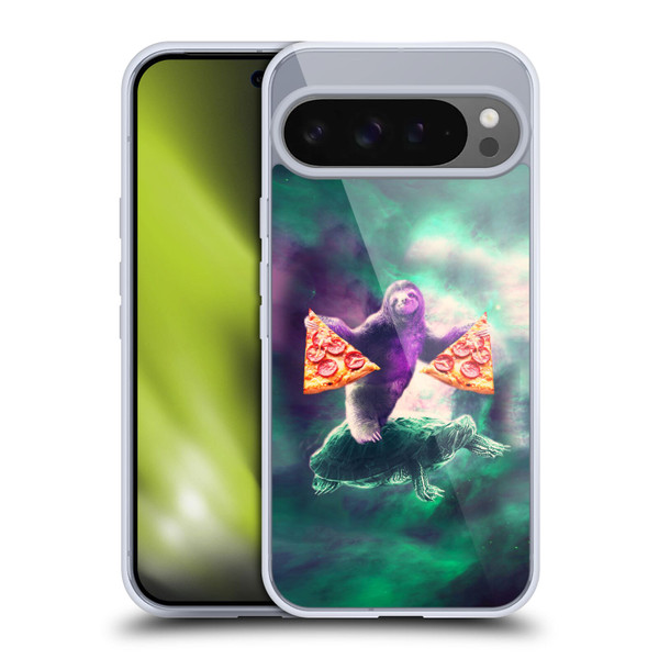 Random Galaxy Space Pizza Ride Sloth Riding Turtle Soft Gel Case for Google Pixel 9 Pro XL