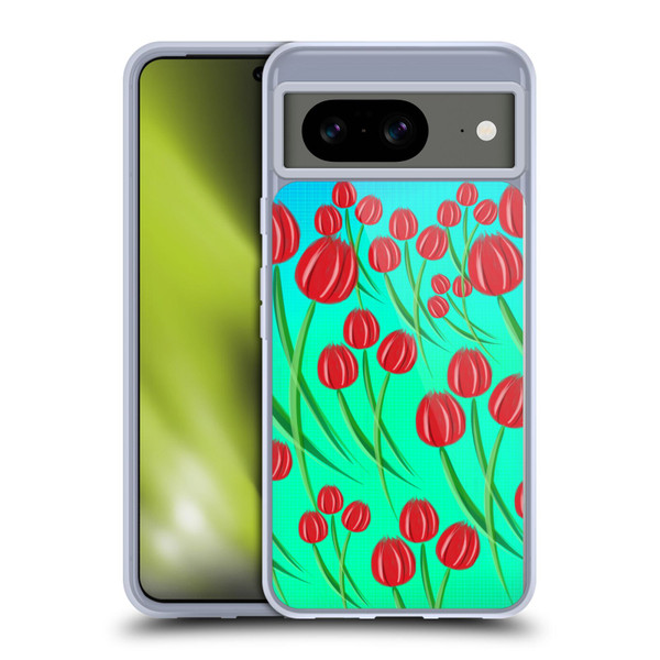 Grace Illustration Lovely Floral Red Tulips Soft Gel Case for Google Pixel 8