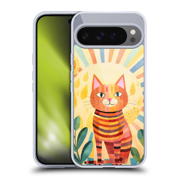 LebensArt Mix Art Stripes Whimsy Cat Soft Gel Case for Google Pixel 9 Pro XL