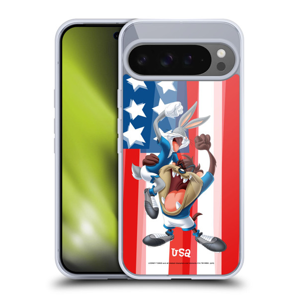 Looney Tunes Flag Graphics USA Taz & Bugs Bunny Soft Gel Case for Google Pixel 9 Pro XL