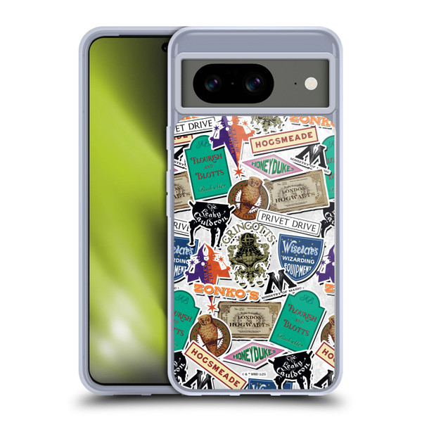 Harry Potter Locations Typography Logo Collage Soft Gel Case for Google Pixel 8