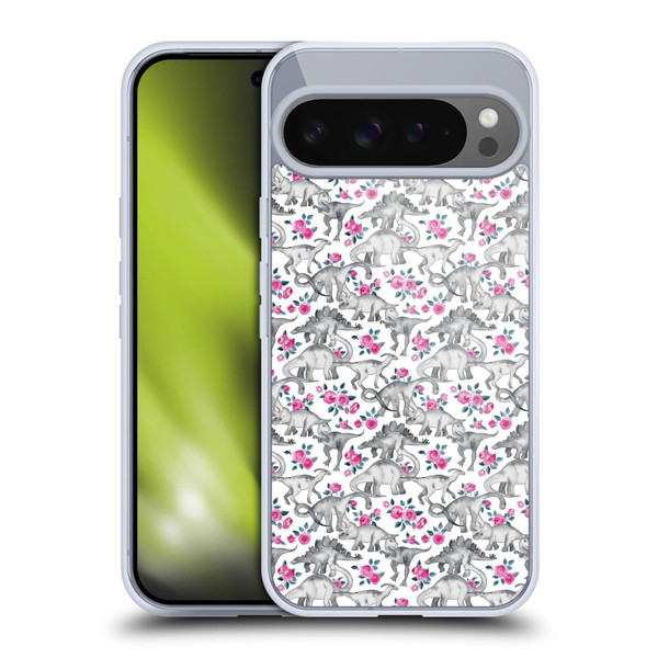 Micklyn Le Feuvre Animals Dinosaurs And Roses Soft Gel Case for Google Pixel 9 Pro XL