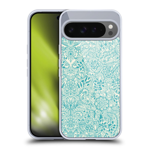Micklyn Le Feuvre Floral Patterns Teal And Cream Soft Gel Case for Google Pixel 9 Pro XL