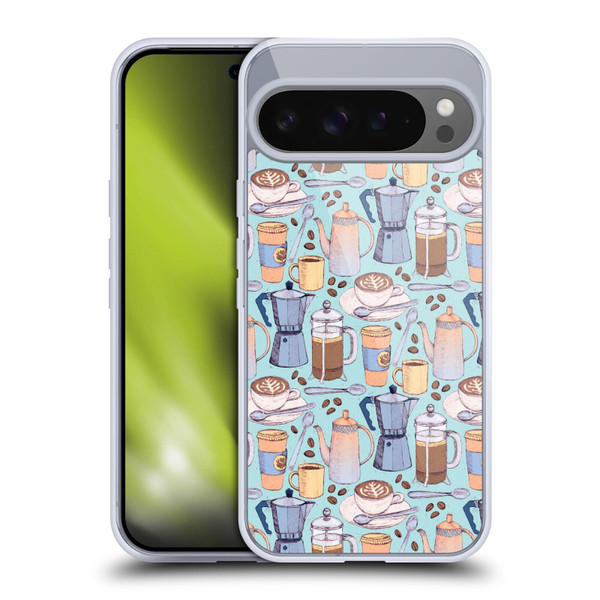 Micklyn Le Feuvre Patterns 2 Coffee Love On Blue Soft Gel Case for Google Pixel 9 Pro XL