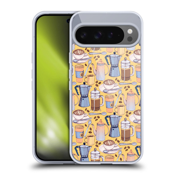 Micklyn Le Feuvre Patterns 2 Coffee Love On Yellow Soft Gel Case for Google Pixel 9 Pro XL