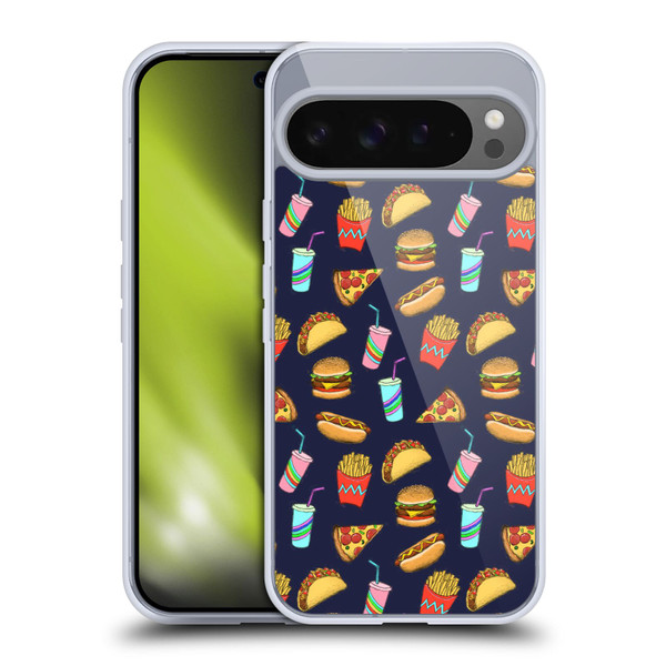 Micklyn Le Feuvre Patterns 2 Fast Food On Navy Soft Gel Case for Google Pixel 9 Pro XL