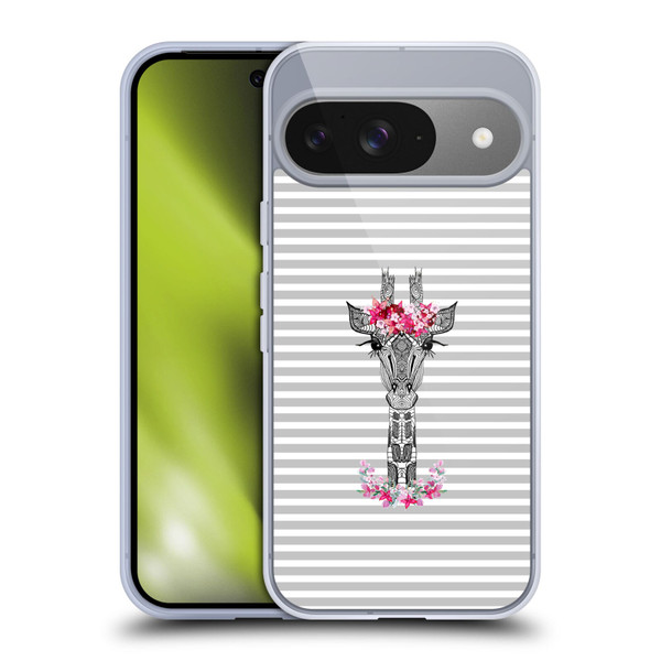 Monika Strigel Flower Giraffe And Stripes Grey Soft Gel Case for Google Pixel 9 / Pixel 9 Pro