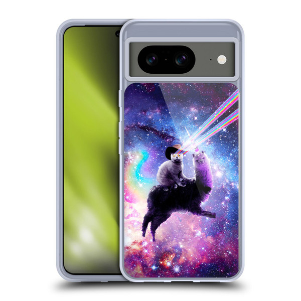 Random Galaxy Animals Laser Space Cat Riding Llama Soft Gel Case for Google Pixel 8