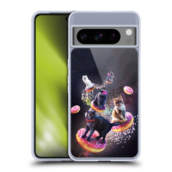Random Galaxy Animals Space Cats Riding Donuts Soft Gel Case for Google Pixel 8 Pro